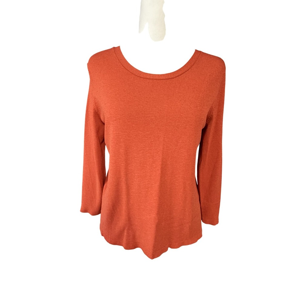 Eileen Fisher Sweater Womens S Orange Viscose Scoop Neck 3/4 Sleeve Knit Top